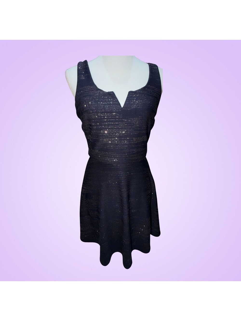 Trixxi Size Large Navy Blue Metallic Shimmer Fit & Flare Cocktail Mini Dress